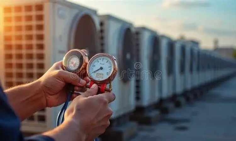 Aplikasi Manometer pada HVAC Teknisi menggunakan manometer untuk mengecek sistem pendingin udara