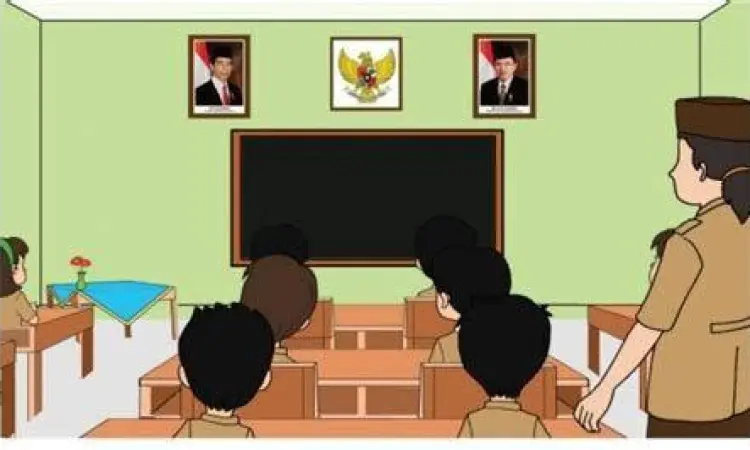 Contoh pemasangan lambang negara yang benar di ruang kelas sekolah