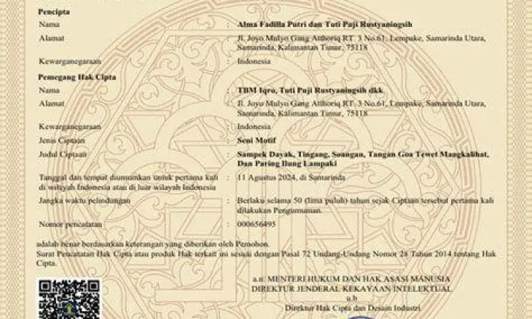 Contoh sertifikat resmi dari DJKI