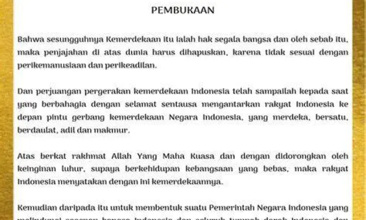 Naskah Pembukaan UUD 1945 yang memuat Pancasila