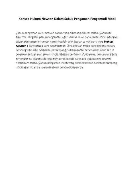 Keselamatan dan Hukum Newton Mekanisme sabuk pengaman berdasarkan inersia