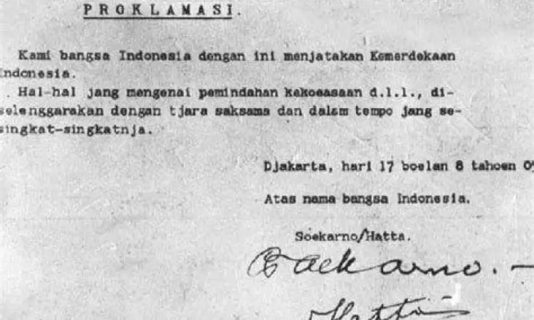 Naskah asli teks proklamasi kemerdekaan Indonesia
