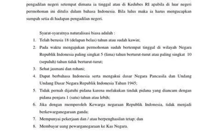Naturalisasi WNA menjadi WNI Proses naturalisasi di Indonesia