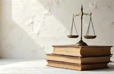 Ilustrasi Dasar Hukum Simbol keadilan dan buku hukum Indonesia