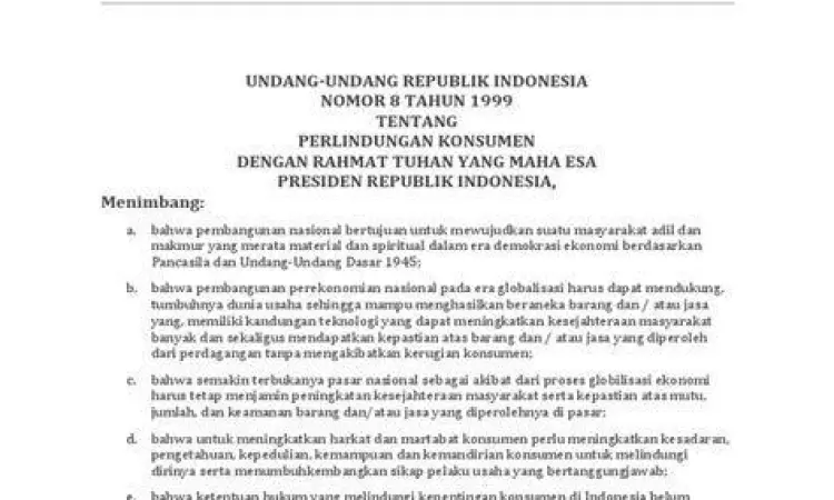 Buku Undang-Undang Perlindungan Konsumen Nomor 8 Tahun 1999