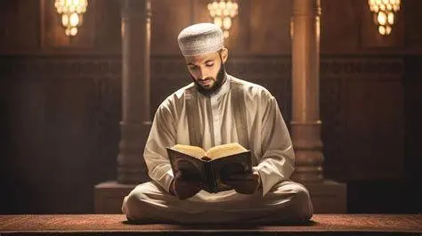 Mempelajari Hukum dalam Al-Qur'an Seorang pria sedang mempelajari tafsir al-quran untuk hukum