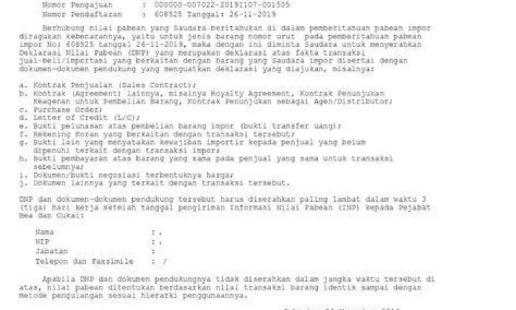 Dokumen resmi kepabeanan Indonesia