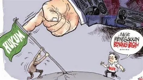 Keadilan Berdasarkan Konstitusi Ilustrasi timbangan keadilan dengan latar belakang bendera Merah Putih