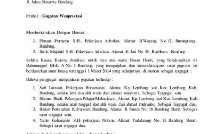 dokumen fundamentum petendi dalam surat gugatan