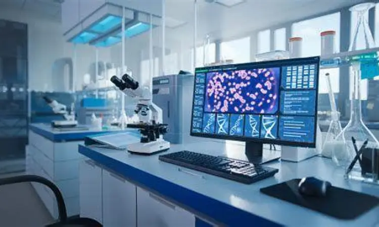 Laboratorium Riset Internasional Laboratorium penelitian medis asing dengan bendera diplomatik