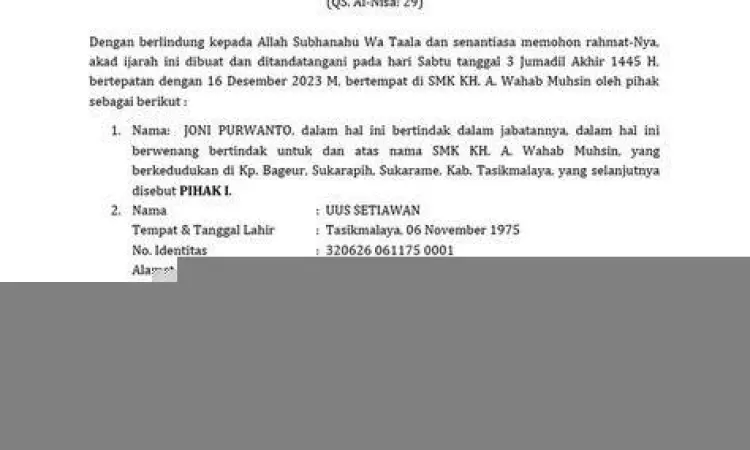 Dokumen kontrak syariah untuk akad ijarah